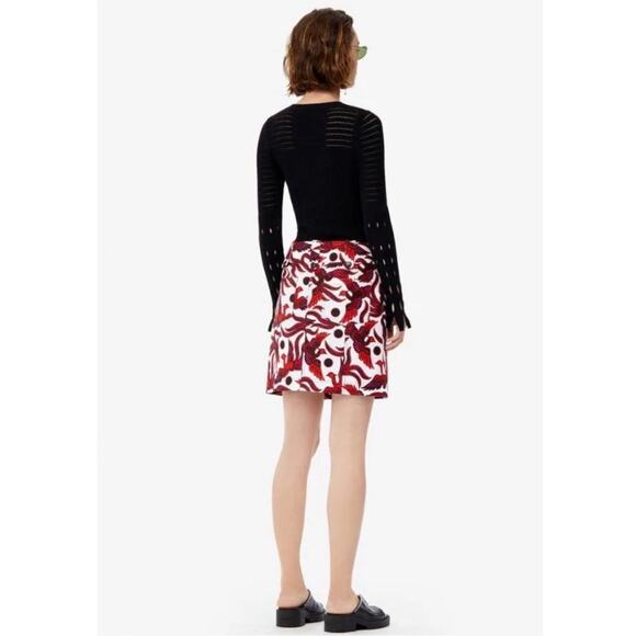 KENZO Flying Phoenix Structured Mini Skirt Cotton Red White Sz 4 New MSRP$370 - Picture 2 of 13